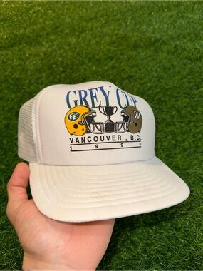 Vintage Grey Cup Vancouver 1990 White Trucker Hat adjustable